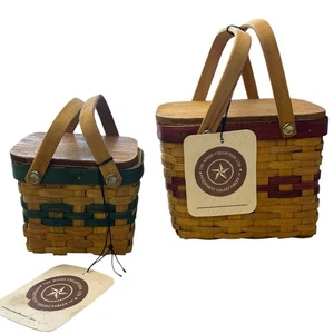 Boyds Bear Picnic Baskets W Lid And Paw Print. Red and Smaller Green Basket NWT - Picture 1 of 7
