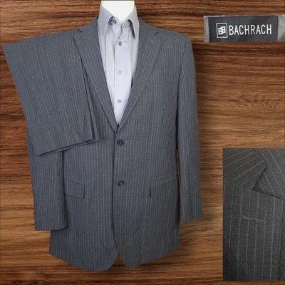 Bachrach 2 Piece Suit Mens 43L 36X33 Gray Stripe Double Vented Wool - Image 1 of 4