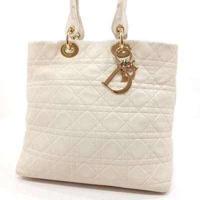 Сумка-тоут Dior Cannage стеганая кожа белая 27x26x19 см б/у - Изображение 1 из 4