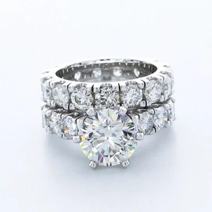 14K Gold Side Stone Engagement Ring Set 8.29 Carat Round Lab-Grown Diamond H VS2 - Picture 1 of 5