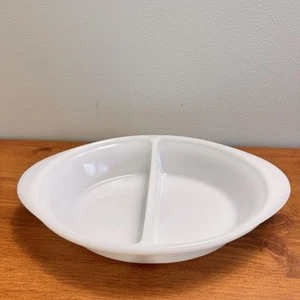 Vintage GLASBAKE White Milk Glass Oval Divided Baking Serving Dish J-2352 USA - Picture 1 of 8
