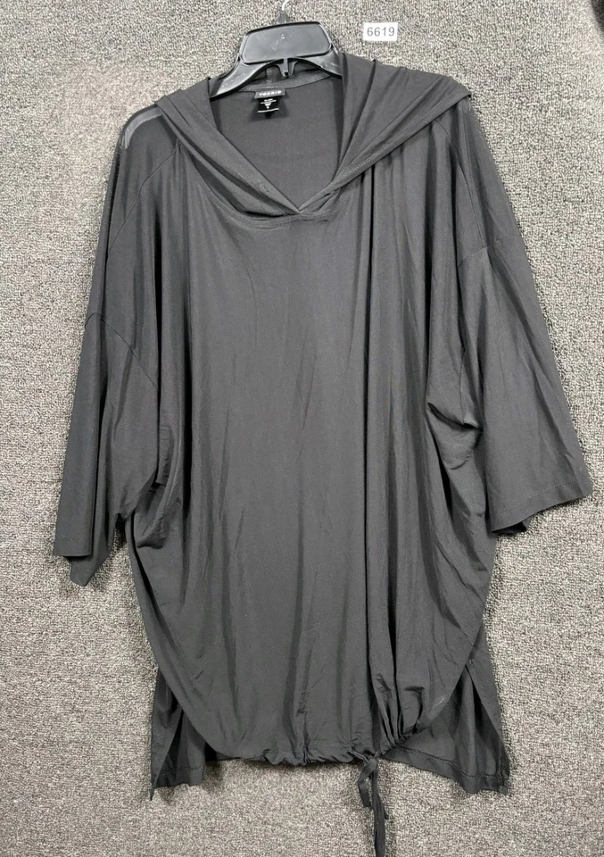 Top túnica tórrida para mujer talla 4X negro con capucha mangas 3/4  Foto 1 de 4