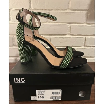 NUEVO INC Sandalias para mujer negras verdes estrás tacón bloque correa al tobillo talla 8,5 Foto 1 de 4