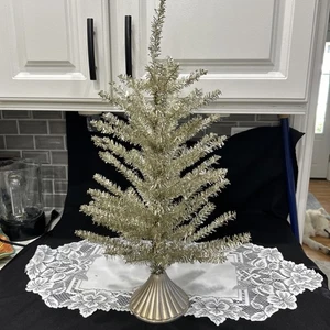 vintage style Silverish Gold tinsel tabletop 24" tree Christmas - Picture 1 of 4