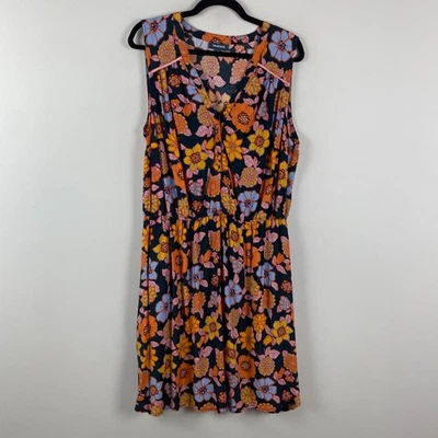 Vestido Modcloth Efecto Optimista Sin Mangas Negro Floral Línea A Talla 1X Foto 1 de 4