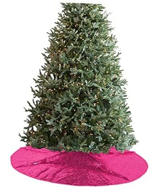  Falda Árbol de Navidad Brillo 36" con Borde de Lentejuelas - Rosa Brillante  Foto 1 de 4