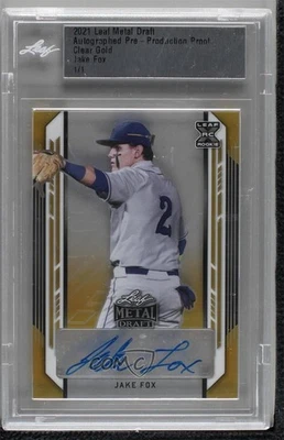 2021 Leaf Metal Draft Pre-Production Proof Gold Clear 1/1 Jake Fox Auto 8x7 - Image 1 of 3
