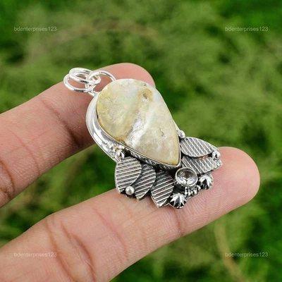 Daughters Day Deal Mother Of Pearl Stone White Topaz Trendy Pendant 925 Silver - Image 1 of 4