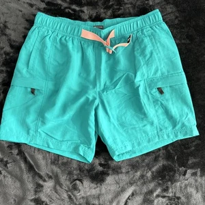 The North Face Shorts Mens Sz L Teal V Belted  Swim Mesh Lined Miami Vice RARE - Picture 1 of 6