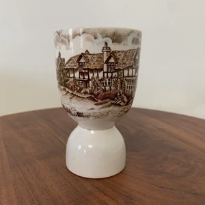 Taza doble huevo multicolor marrón campo inglés antiguo Johnson Brothers de colección - Imagen 1 de 13