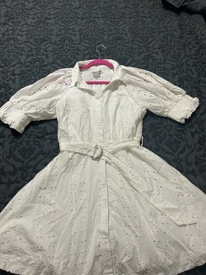 ASOS DESIGN Mini Shirt Dress W/ Puff Sleeves - WHITE Size 10 NWT - Image 1 of 4