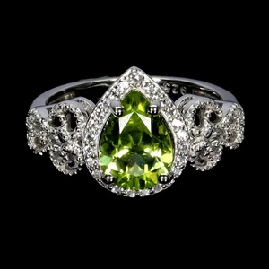 925 Sterling Silver Ring Pear Peridot 10x7mm Natural Gemstone Jewelry Size 7 - Picture 1 of 14
