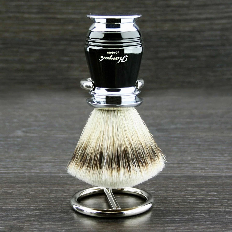 Cepillo de afeitar para hombres cabello sintético + soporte para cepillos de acero inoxidable Foto 1 de 2