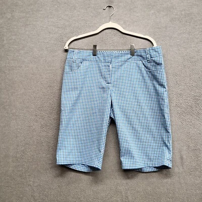 adidas Golf Women Shorts 8 Blue Gigham Plaid Chino Logo Inseam 12" - Image 1 of 4