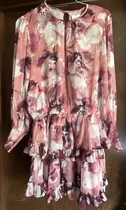MISA Los Angeles Women’s NEW Large Camila Red/white Flora Tropical LS Dress. - Picture 1 of 10