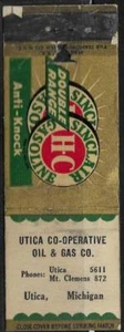Vintage Pre 1950's Utica Co-Op Oil & Gas Sinclair Gasoline Utica Mich  Matchbook - Picture 1 of 1