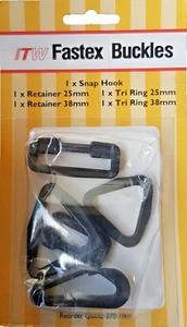 Fastex Snaphook with 2 Retainers & 2 Tri Ring Buckles Repair Strap Bag Tent Fly - Picture 1 of 20