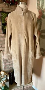 STAN HERMAN TAN BEIGE BTK LONG POLY ROBE SIZE PETITE LG PLUSH TEXTURED ACCENTS - Picture 1 of 24