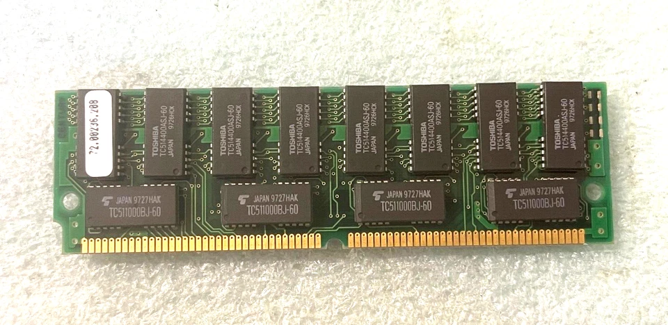24 CHIP DOUBLE 72 PIN SIMM TOSHIBA TC514400ASJ-60 70.0023.006 RM2-54A-23 - Image 1 of 2