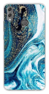 Coque en silicone imprimée compatible Huawei Honor 8X Marbre Bleu Pailleté - Picture 1 of 3