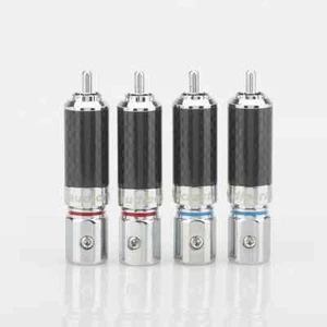 4x HI-End CINCH STECKER CARBON Rhodium Plated RCA PLUGS HI FI Stecker - Zdjęcie 1 z 9