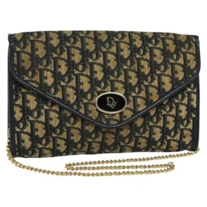 Christian Dior Trotter Canvas Chain Shoulder Bag Navy Gold Auth KD424 - Picture 1 of 20