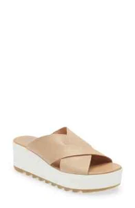 Sorel Women's Cameron Round Flatform Mule Slingback Sandals, Beige Size 9M - Picture 1 of 2
