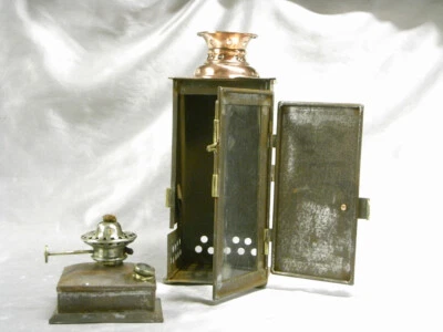 ANCIENNE RARE LANTERNE LUCHAIRE CHEMIN FER LAMPE A PETROLE TOLE  CUIVRE OIL LAMP - Photo 1/4