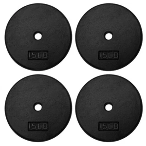 Placas de peso de hierro fundido estándar A2ZCARE orificio central de 1 pulgada (15 libras - cuatro) - Imagen 1 de 6