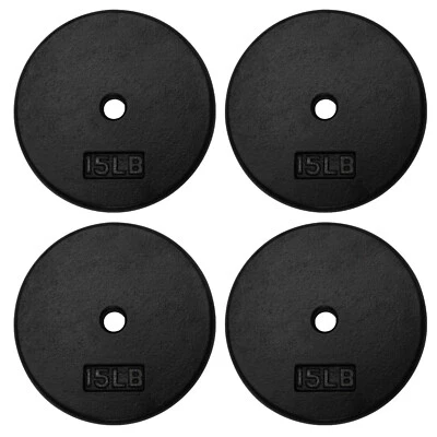 A2ZCARE Standard Cast Iron Weight Plates 1-Inch Center-Hole (15 lbs - Four)