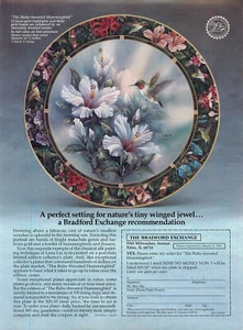 Magazine Print Ad THE BRADFORD EXCHANGE 1993 Porcelain Plate Ruby Hummingbird - Foto 1 di 1