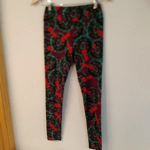 Lula Roe women's multicolor Christmas wreath leggings one size polyester spandex - Picture 1 of 6