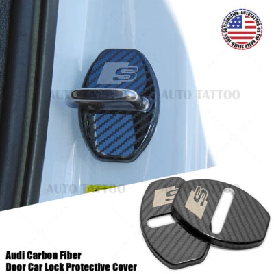 2x Audi S Carbon Fiber Texture Door Car Lock Protective Cover Sticker Decorate - Image 1 of 4
