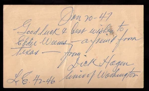 Dick Hagen SIGNED GPC 1947 Football University of  Washington Detroit Lions - Picture 1 of 2