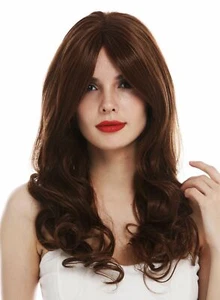 Wig 3 Parting Lace Mono Long Smooth To Curls Braun Copper Blonde Streaked - Picture 1 of 9
