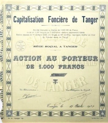 Capitalización Foncière de Tánger (Marruecos 1930) Foto 1 de 4