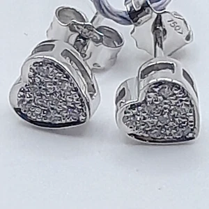 ORECCHINI CUORE CON DIAMANTI KT 0,09 ORO BIANCO 18KT, NUOVI - Imagen 1 de 2