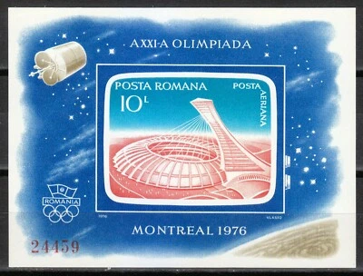 Rumanía 1976 MNH Mi Bloque 136 Juegos Olímpicos, Montreal, Canadá. Espacio ** Foto 1 de 2