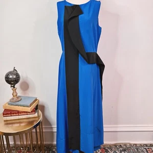Roksana Henata Dress Blue Black Stripe Silk Modern Size 12 $2150 Spring 2023 - Picture 1 of 15