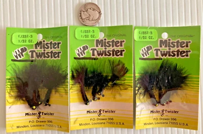 NUEVO Lote 3 PAQUETES MISTER TWISTER 1/32 OZ PLANTILLAS SEÑUELOS DE PESCA NEGROS PLANTILLAS DE PLUMAS EE. UU. Foto 1 de 4