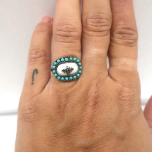 Christian Dior Bohemienne Turquoise & Resin Bee Ring Silver Size 6 -Medium - Picture 1 of 7