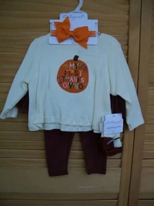 STARTING OUT nwt Thanksgiving shirt leggings bow socks set~size 6 months~6M~NEW~ - Picture 1 of 4