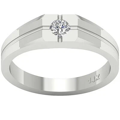 Men's Engagement Ring 0.20 Ct SI1 G Genuine Round Cut Bezel Set 14K White Gold - Image 1 of 4