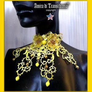 Vintage Jewelry Woman Necklace Collier Yellow Choker Collar Luxury Bib Macramè K - Picture 1 of 24