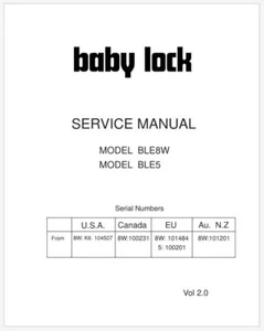 Baby Lock Evolve BLE8W und BLE5 Serger Servicehandbuch mit Diagrammen auf USB - Bild 1 von 6
