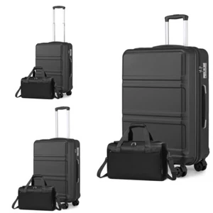 Black ABS Hard Shell Suitcase Hand Cabin Luggage Travel Case With Weekend Bag - Picture 1 of 10