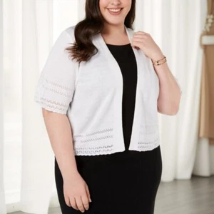 Robbie Bee Short Sleeves Eyelet Trim Open Front Sweater Shrug White Size 1X NWT - Picture 1 of 4