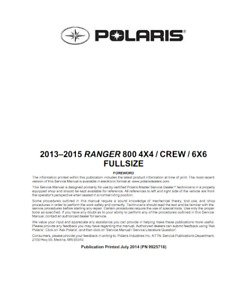 2014 Polaris Ranger 6X6 Service Shop Repair Manual COMB BOUND