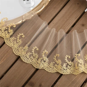 2 Yard Tüll Gold Faden Netz Spitze Borte Stoff Stickerei DIY Nähgardine Basteln - Bild 1 von 6