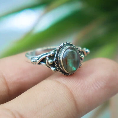 Blue Fire Labradorite Gemstone Ring, 925 Silver Ring, Designer Ring, Charm Ring* - Image 1 of 3